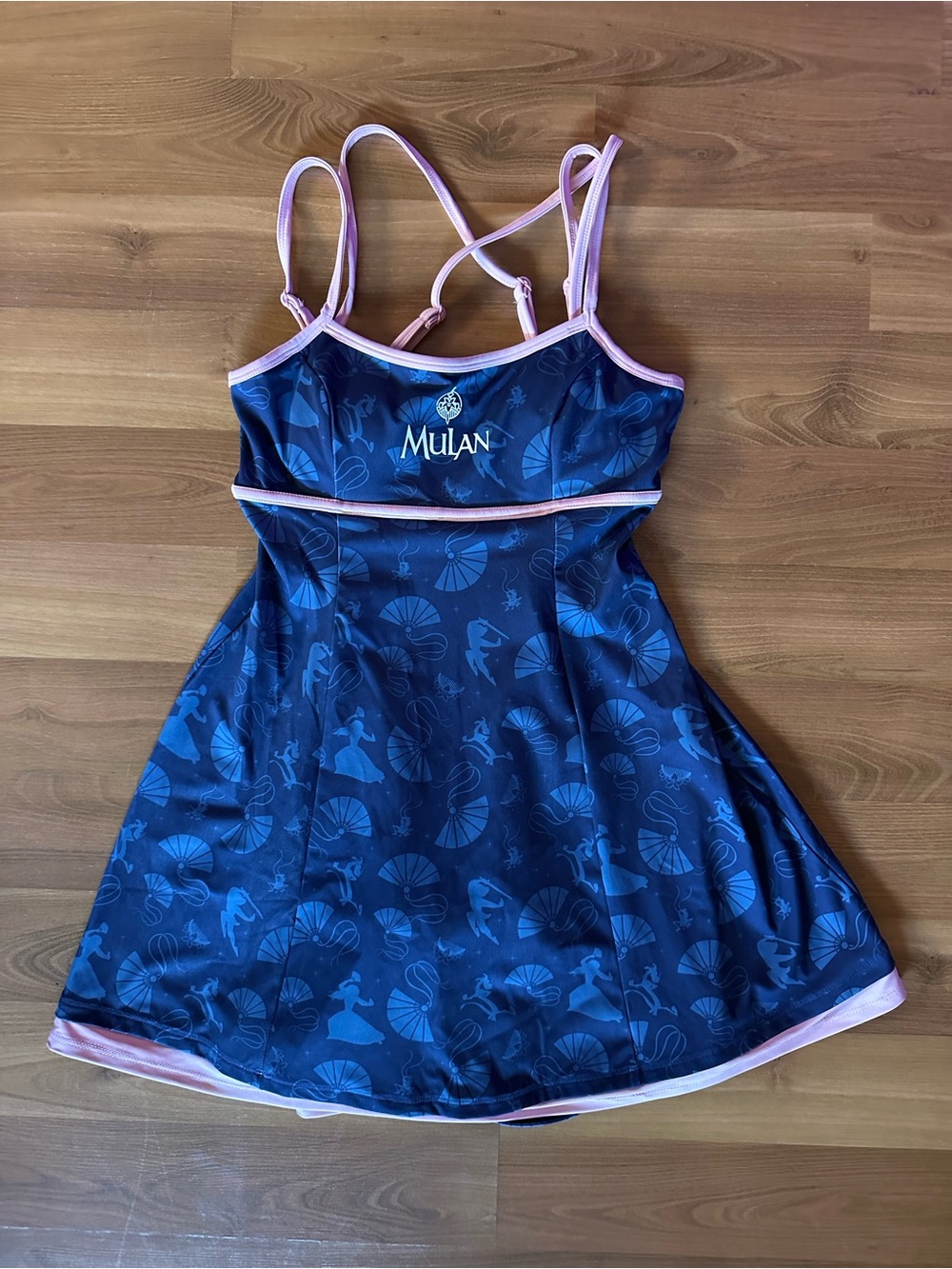 🆕 Disney Mulan Navy Blue Athletic Dress with Light Pink Trim